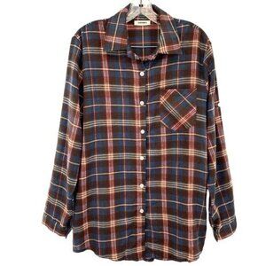 Adora Women’s Oversized Long Plaid Flannel Button Down Shirt